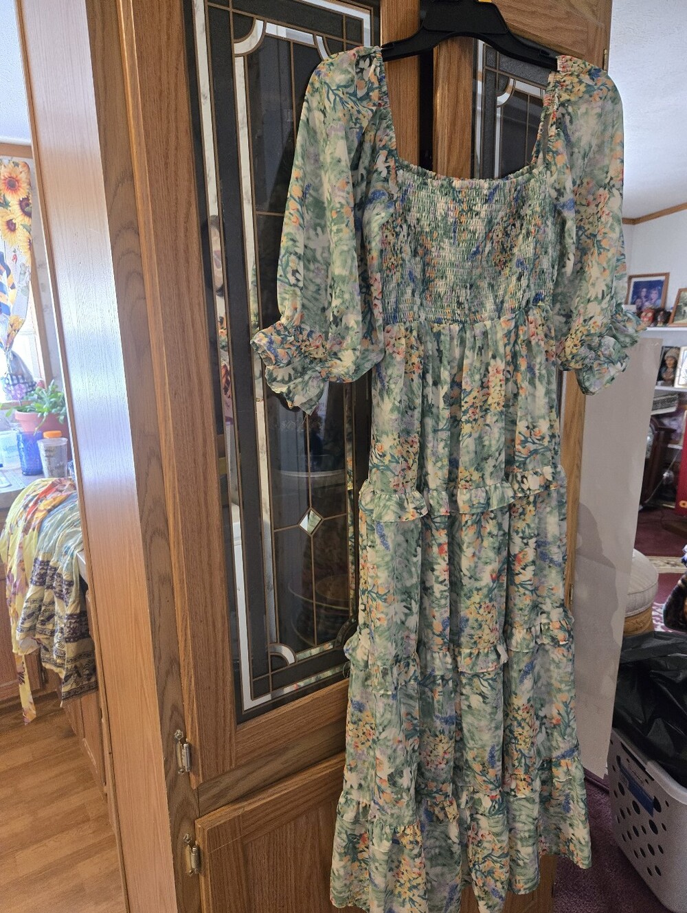 DAVI & DANI Green Floral Smocked Tiered Maxi Dress